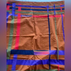 Vintage 70s polyester scarf with a geometric, multi-color pattern